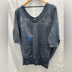 Free People Gray Blue & Charcoal Sweatshirt Oversized V-Neck Tee